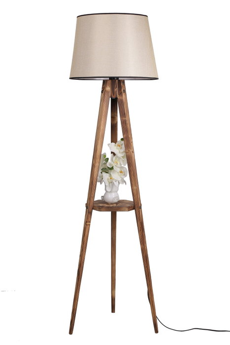 Opviq Lámpara de Pie de Madera con Estantería y Pantalla de Tela Marrón Opviq Lámpara de Pie de Madera con Estantería y Pantalla de Tela Marrón